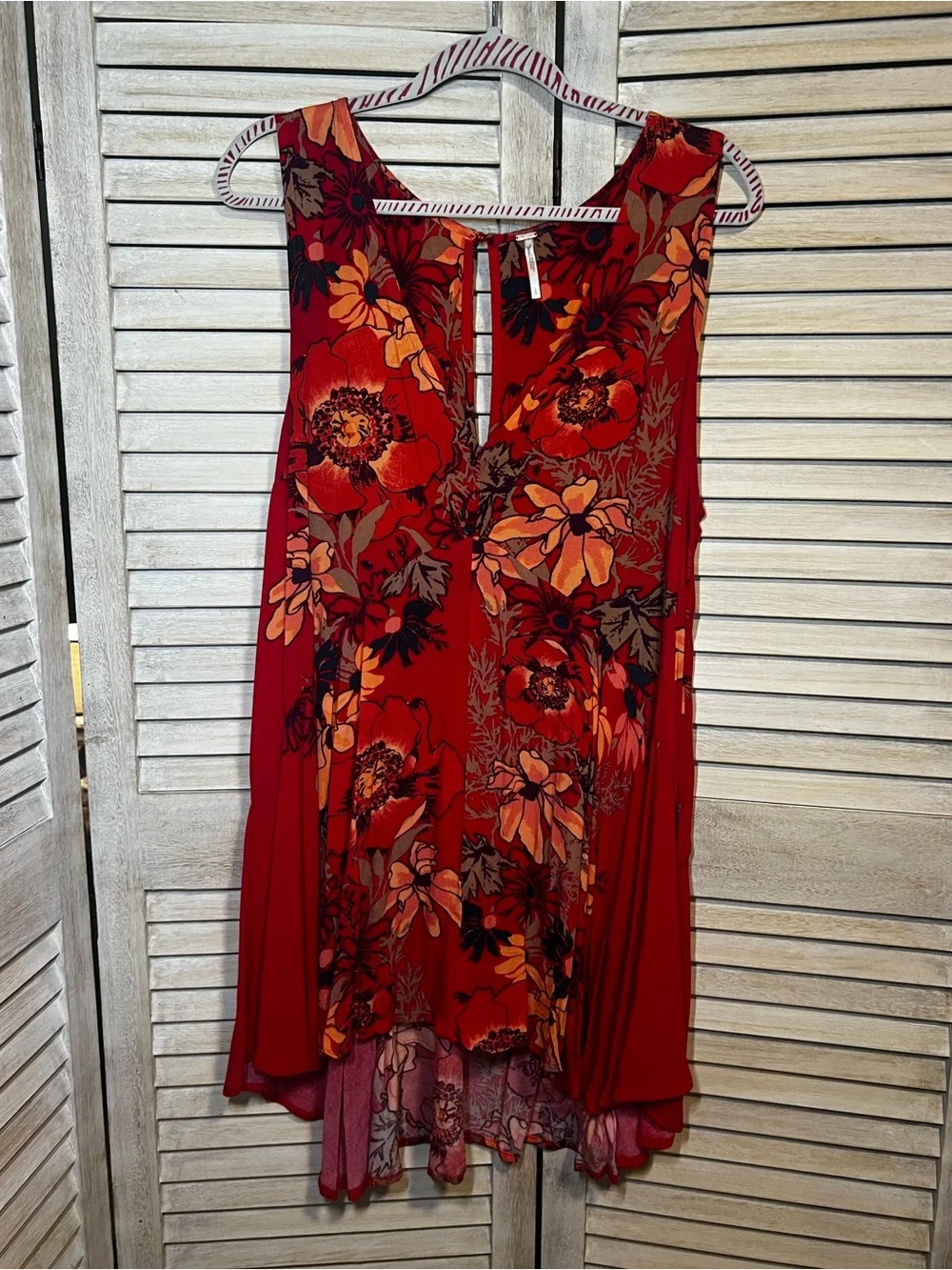 Free People Backyard Party Red Floral Tunic Swing Dress
